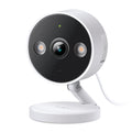 Tapo C120 indoor/outdoor Wi-Fi security camera, front three-quarter view with integrated spotlights