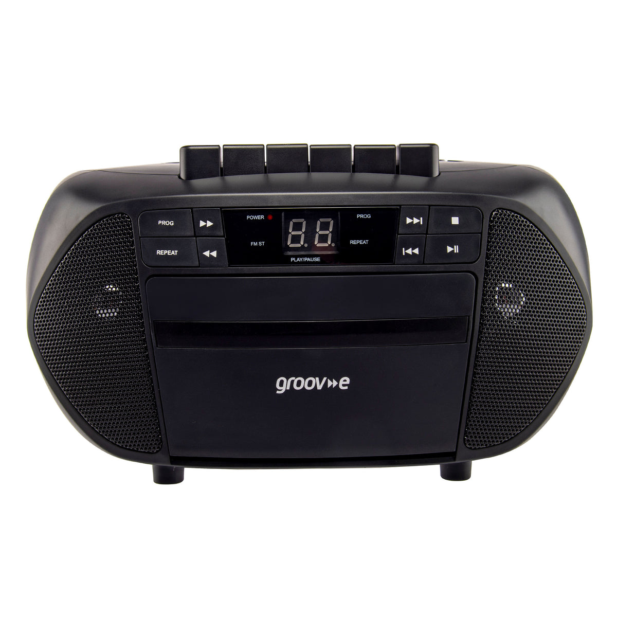 Groov-e Traditional Boombox CD Cassette and FM Radio Black - official product image