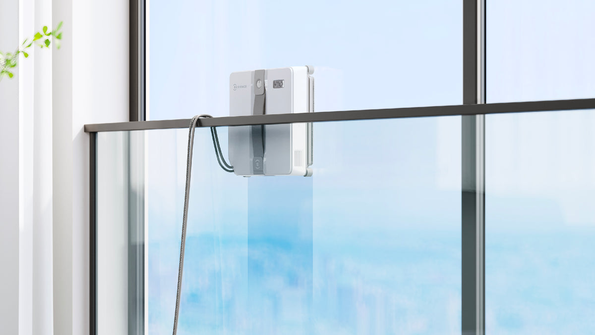Ecovacs WINBOT Mini Window Cleaning Robot - Grey - cleaning a window