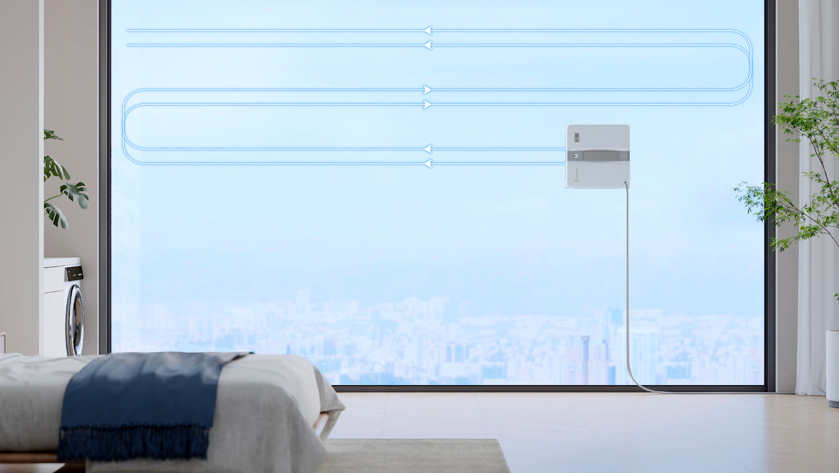 Ecovacs WINBOT Mini Window Cleaning Robot - Grey - cleaning a tall window