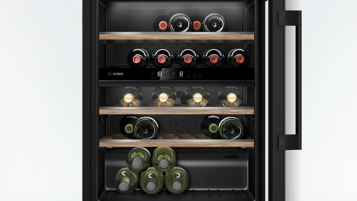 Bosch KUW21AHG0G Series 6 built-in 44 bottle dual zone wine cooler in Black
