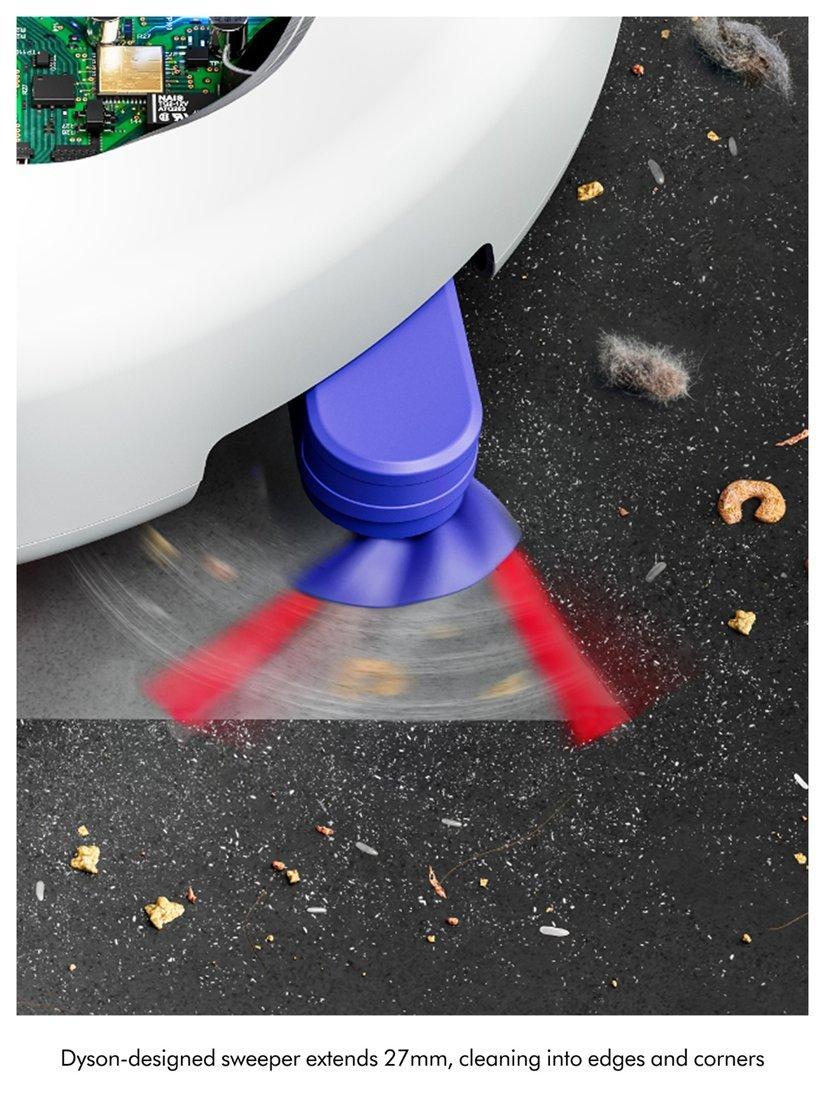 Dyson R1 Nurovi Dry Robot Vacuum Cleaner - Light Grey/Vinca Blue - extending side sweeper