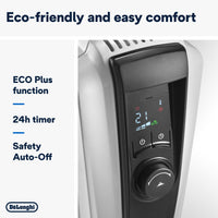 De'Longhi Dragon 4 2kW Oil-Filled Radiator - White - ECO Plus, 24h timer and Safety Auto-Off