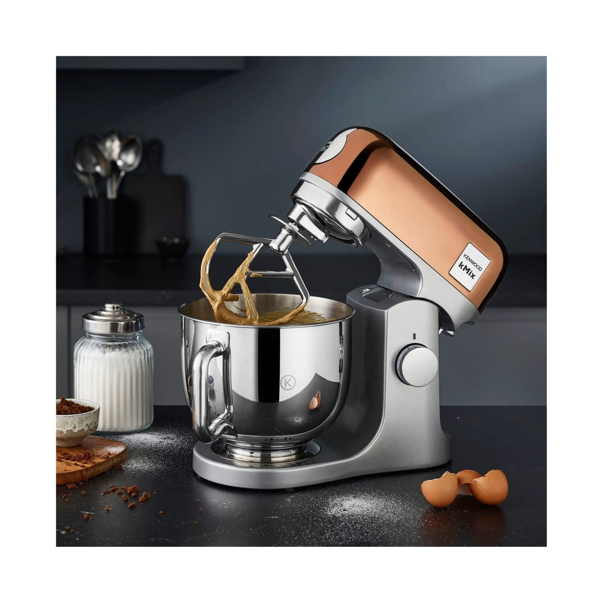 Kenwood kMix Special Edition 5L Stand Mixer 1000W - Rose Gold - mixing batter with the K-beater