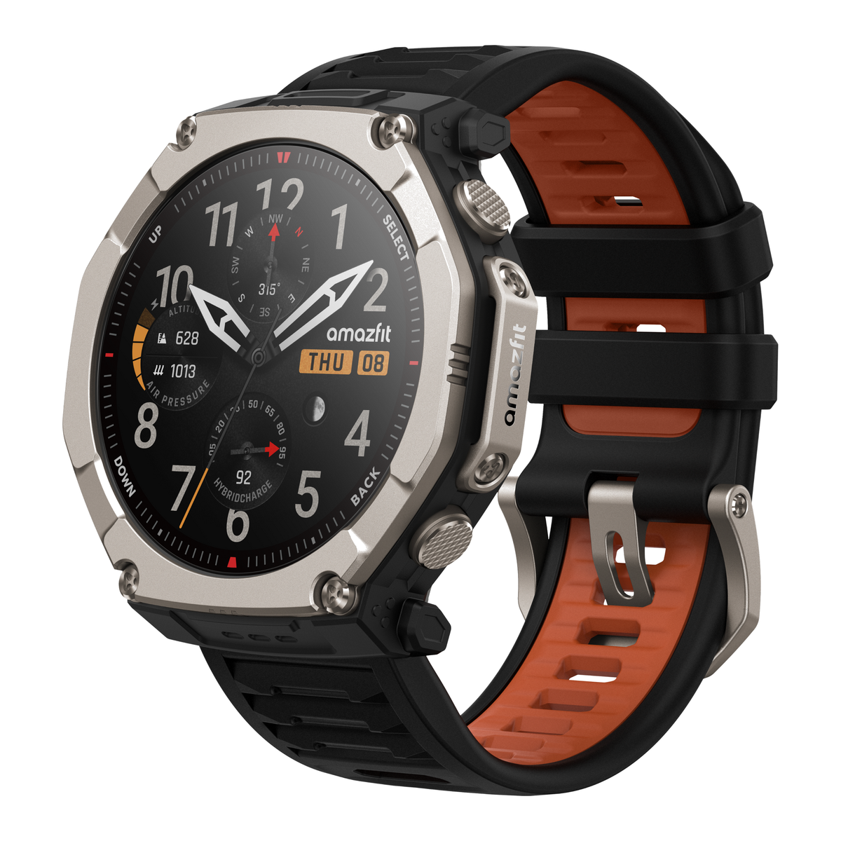 Amazfit T-Rex Ultra 2 51mm Smartwatch - Black Magma - angled view