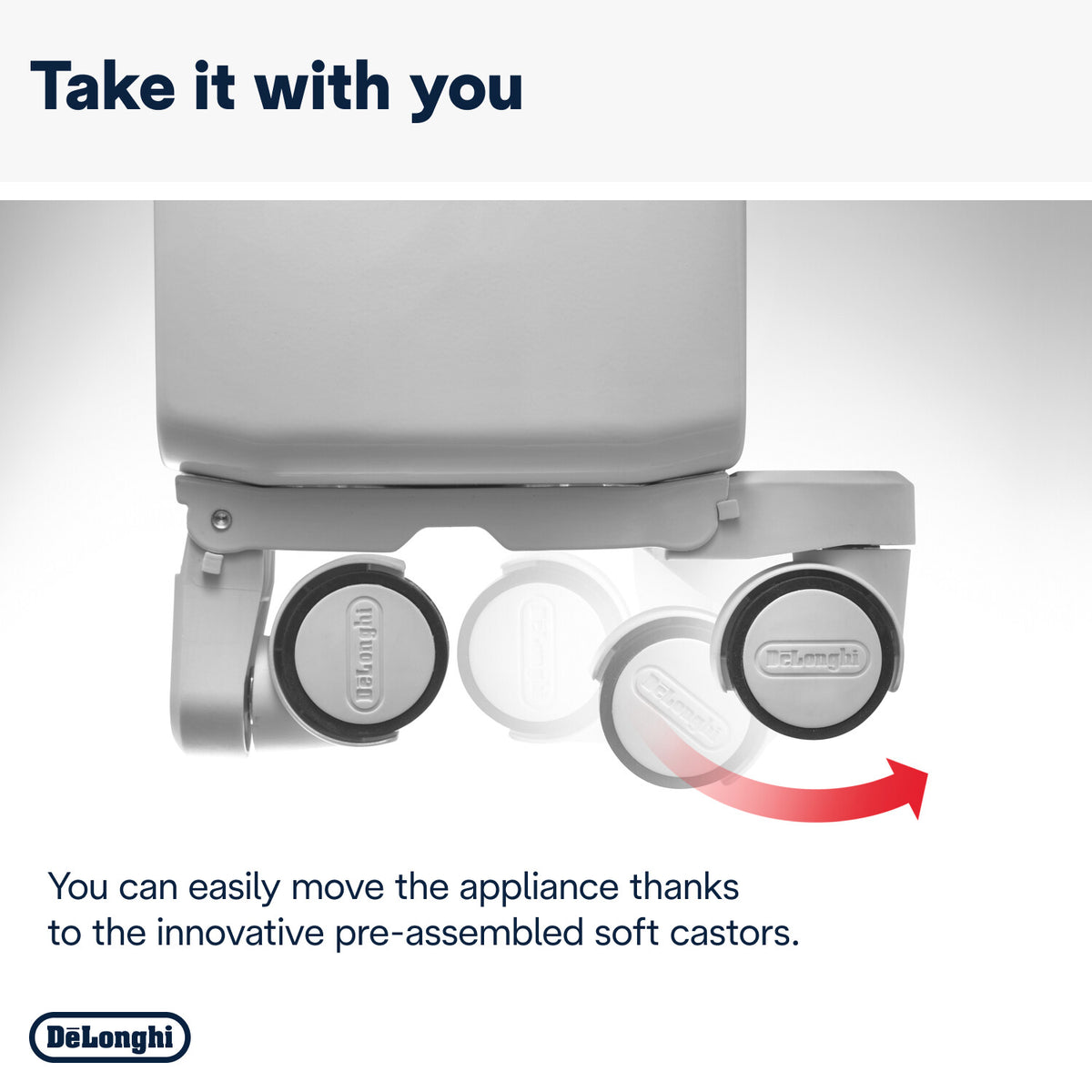 De'Longhi Dragon 4 2kW Oil-Filled Radiator - White - soft castors