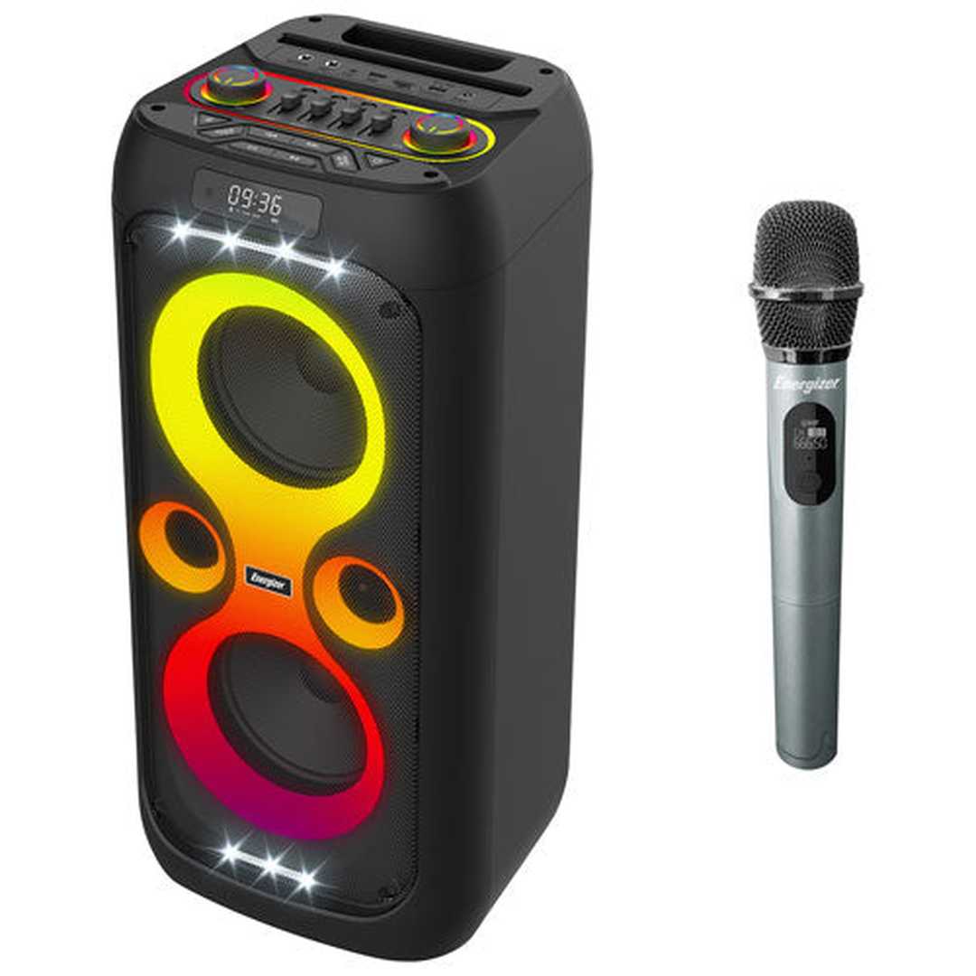Energizer BTS566BK Bluetooth party speaker with wireless microphone, front view