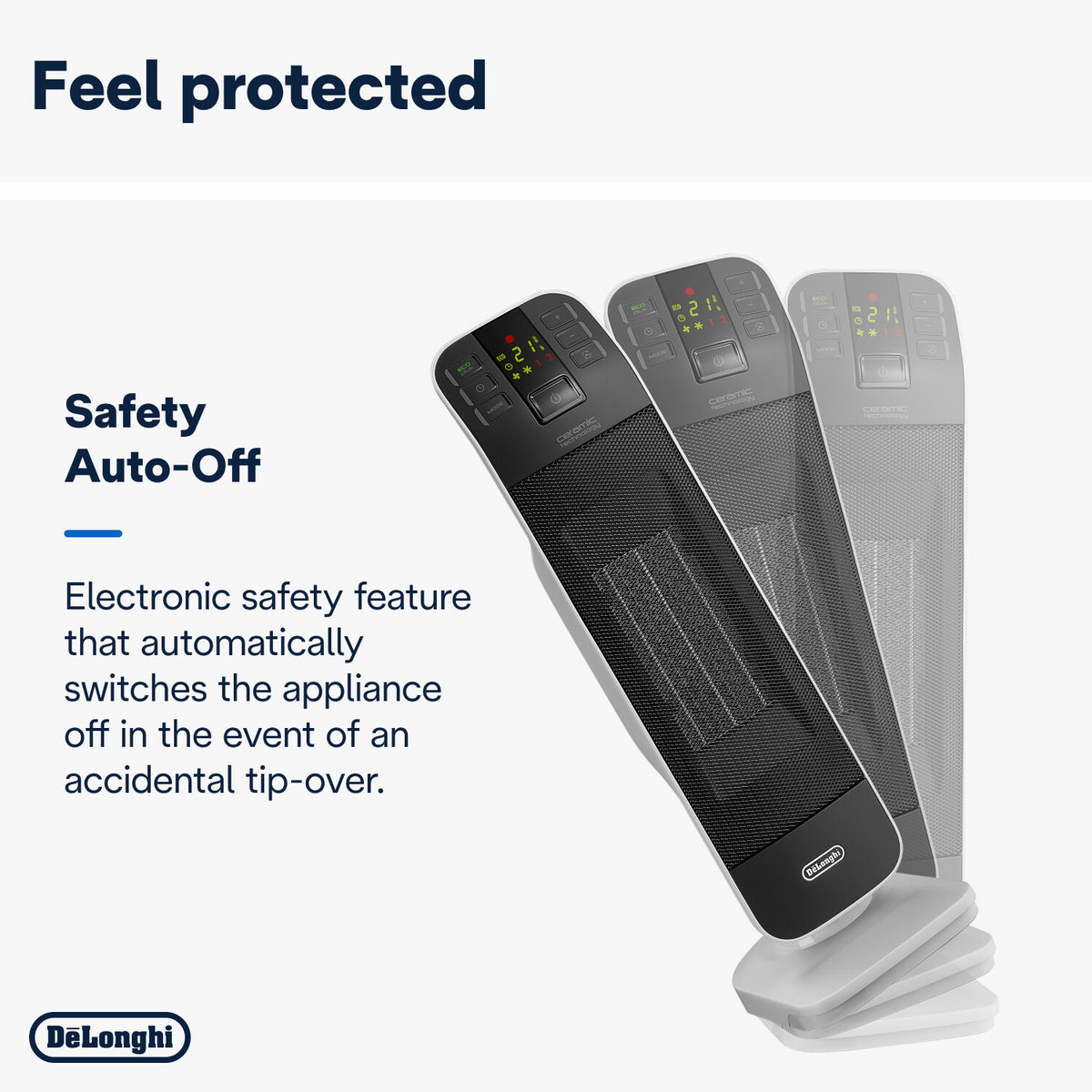 De'Longhi Tower Ceramic Fan Heater 2kW - Safety Auto-Off tip-over protection