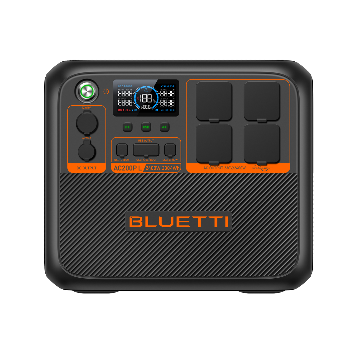 BLUETTI AC200PL 2,304Wh 2,400W Expandable Power Station - front view