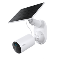 Tapo C410 KIT solar-powered security camera mounted with solar panel on wall bracket