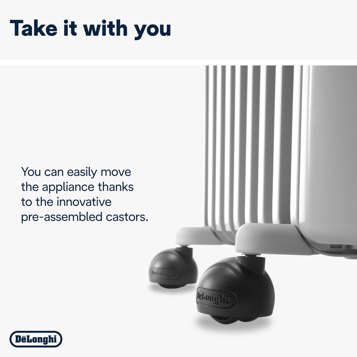 De'Longhi Radia S Oil-Filled Radiator 2kW - pre-assembled castors