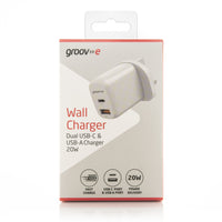 Groov-e 20W USB-C and USB-A Wall Charger White - official product image