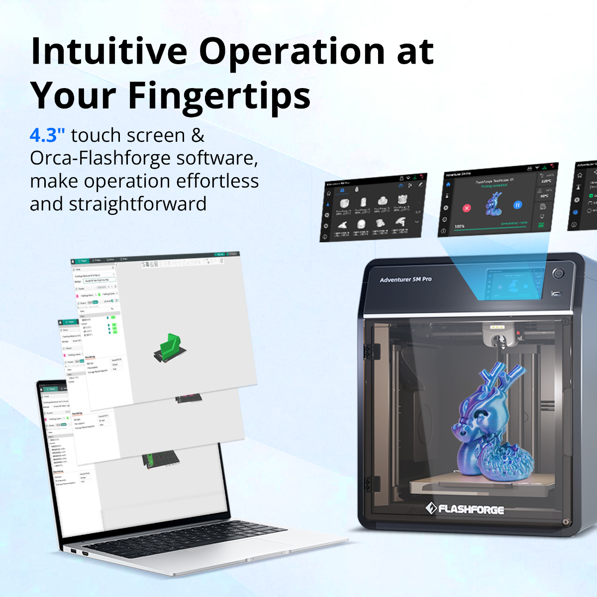Flashforge Adventurer 5M Pro Enclosed CoreXY 3D Printer - touchscreen and slicing software