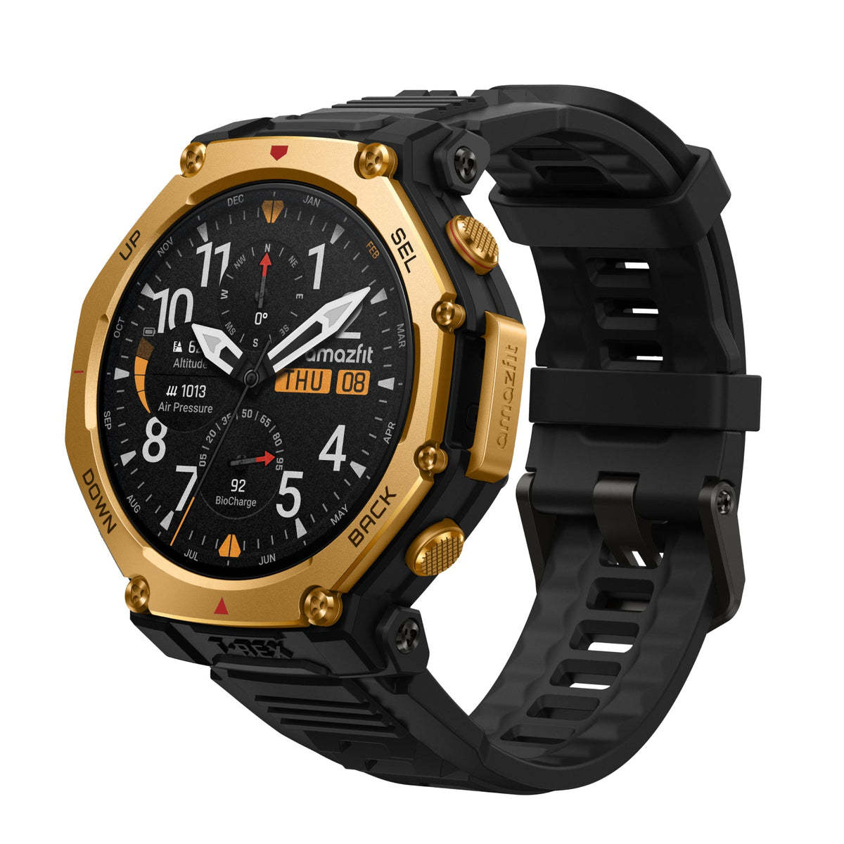 Amazfit T-Rex 3 Pro 48mm Smartwatch - Black Gold - angled view