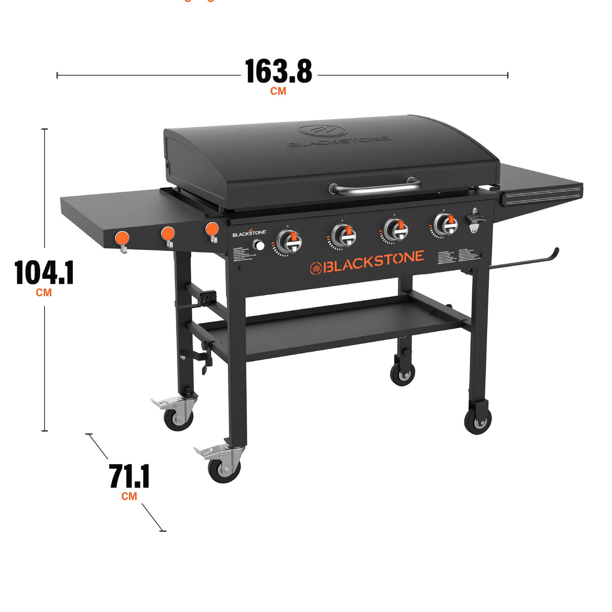 Blackstone Original 36" Griddle with Hood, 4 Burner Gas Griddle - Black - dimensions