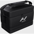 Hyperice Normatec Carry Case, black, closed exterior with carry handle and shoulder strap