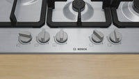 Bosch PGM7B5K90 Series 4 75cm 5 burner gas hob with wok burner in Stainless Steel