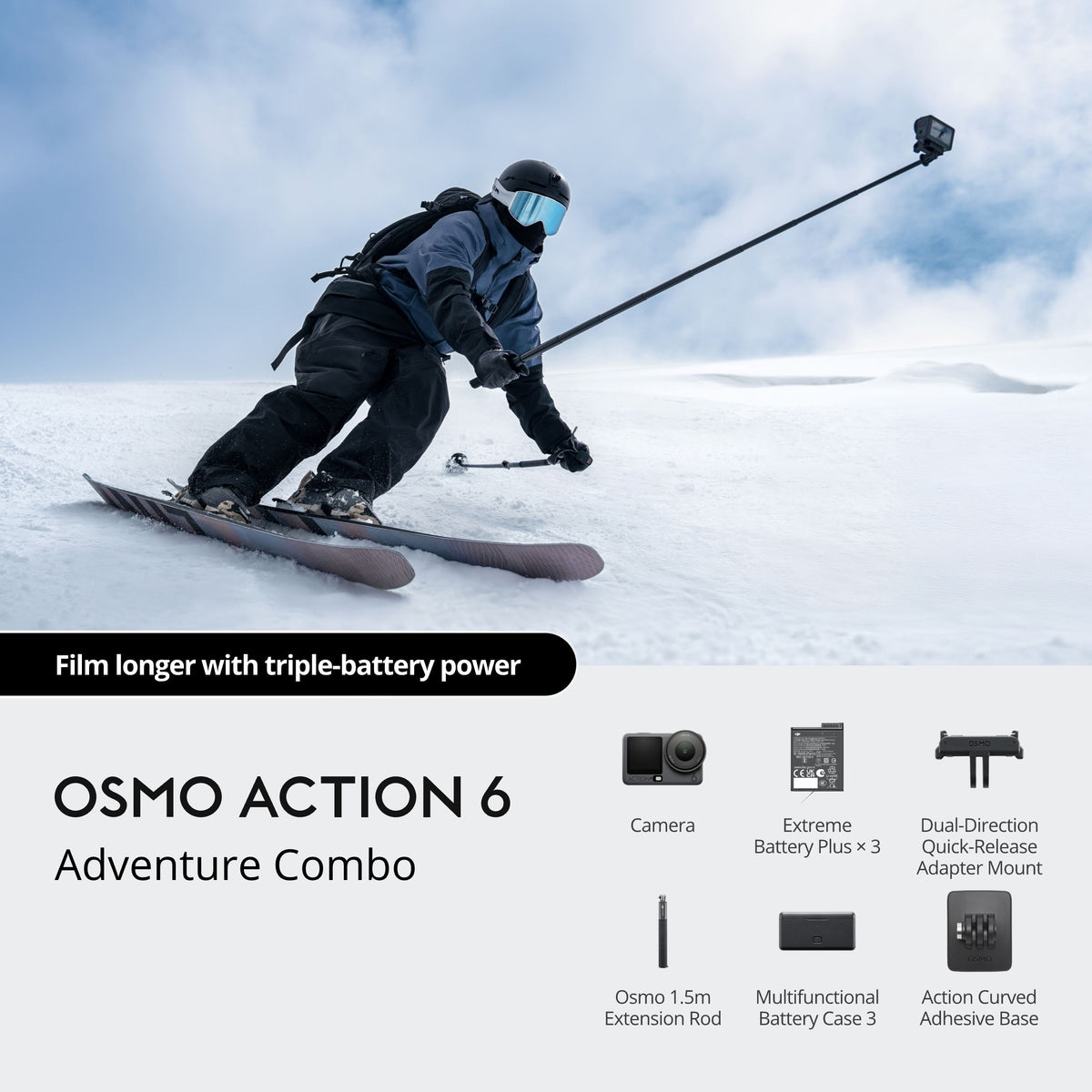 DJI Osmo Action 6 8K Action Camera Adventure Combo - Adventure Combo contents