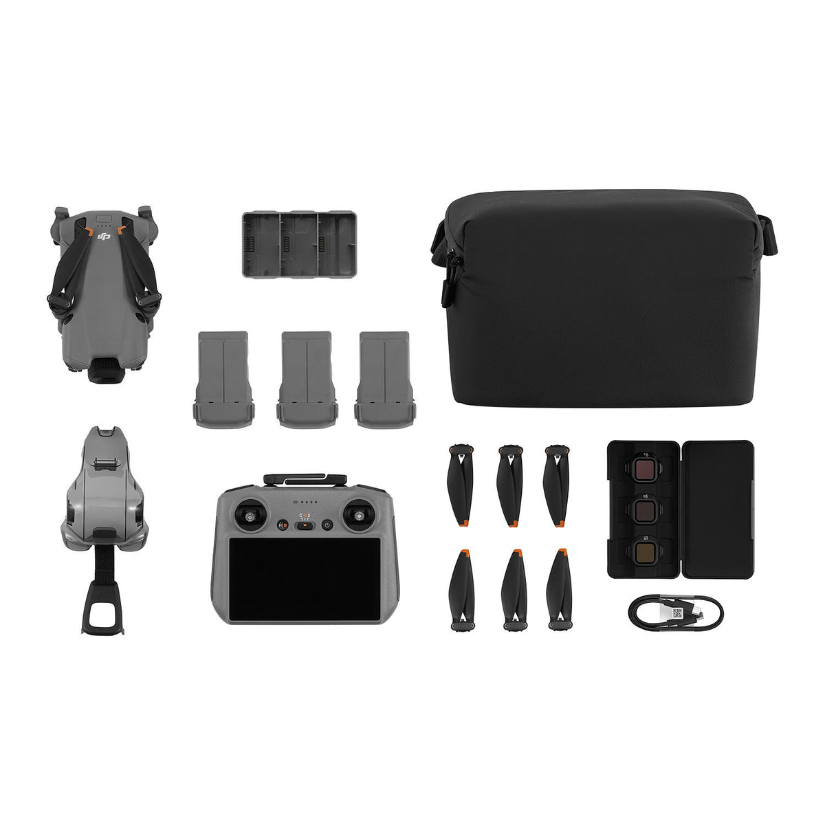 DJI Mini 5 Pro Fly More Combo with DJI RC 2 - combo contents: drone, DJI RC 2, batteries, hub, propellers, filters and bag