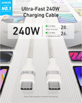 Anker 240W USB-C to USB-C 0.9m Upcycled-Braided Cable, White - official product image