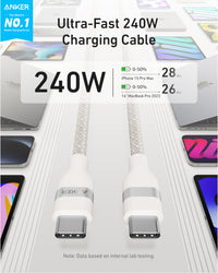 Anker 240W USB-C to USB-C 0.9m Upcycled-Braided Cable, White - official product image