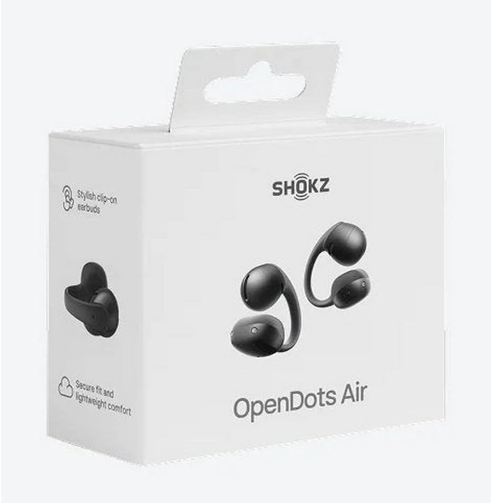 Shokz OpenDots Air Open-Ear Clip-On Earbuds - Black - retail box