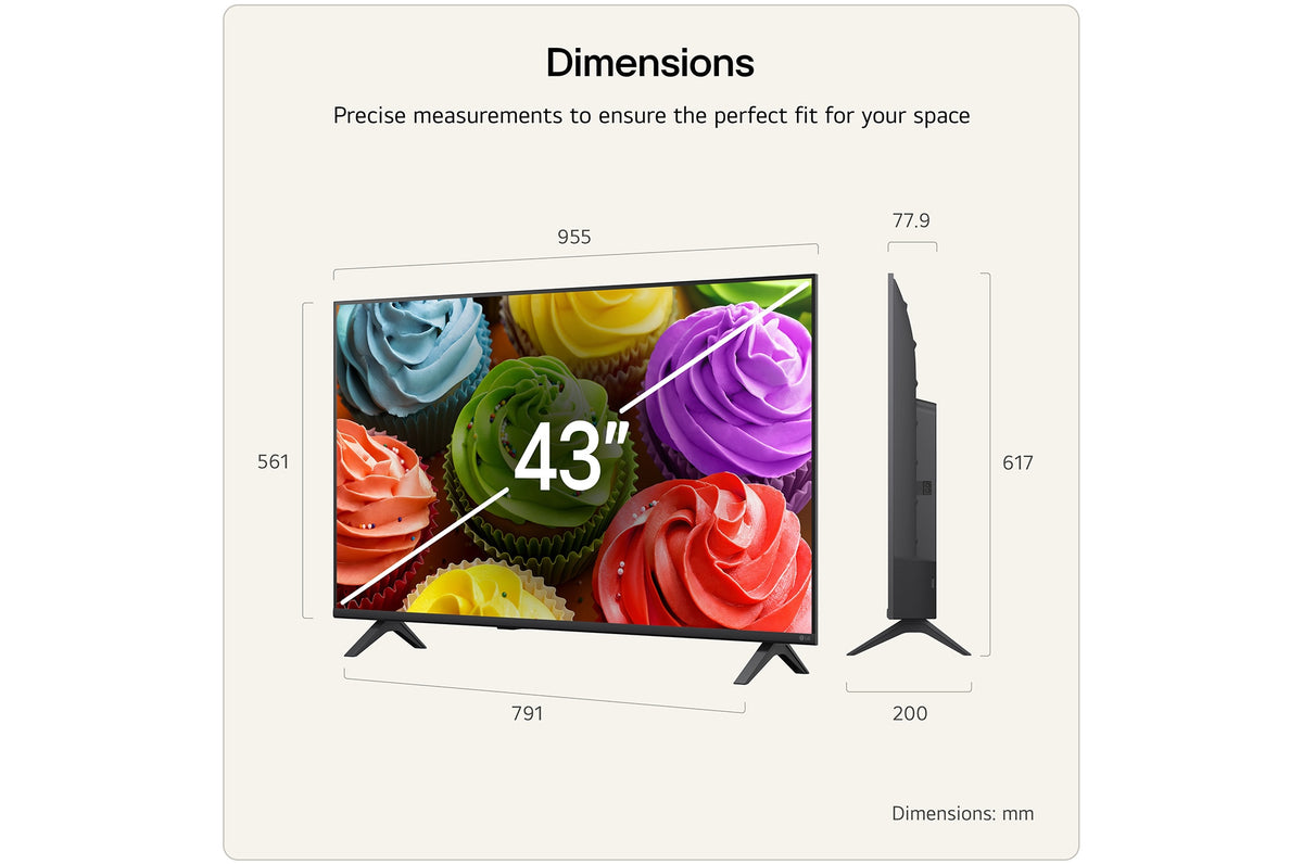 LG 43" LB65 Full HD AI Smart TV (2026) - dimensions