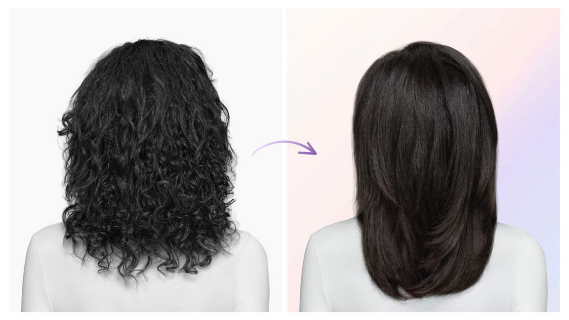 Dyson Airsmooth Hot Styling Brush - Ceramic Pink/Rose Gold - before and after, curly hair