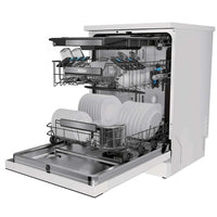 Haier I-Pro Shine Series 3 Freestanding Dishwasher 60cm - White - door open, angled and loaded