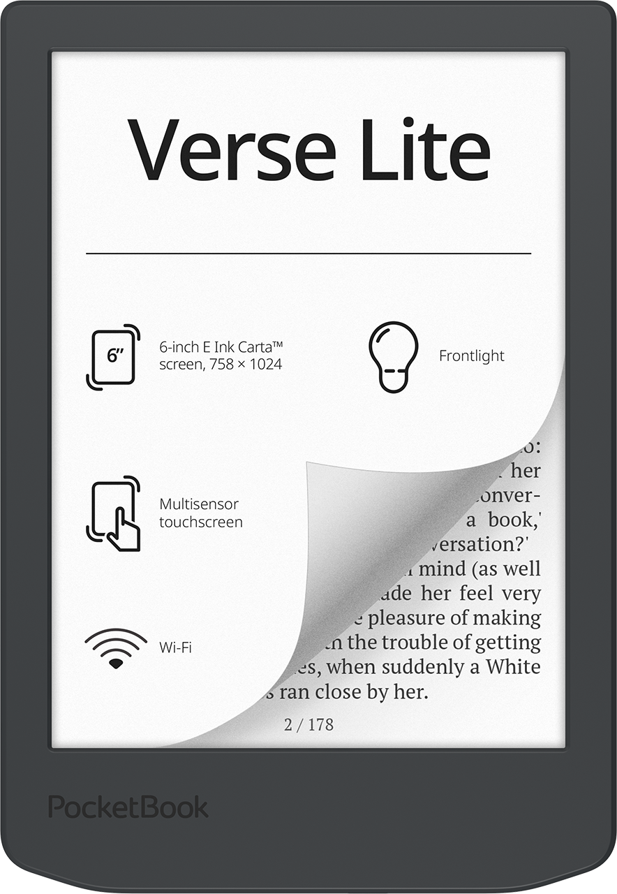 PocketBook Verse Lite - 6" E Ink Carta E-Reader - Midnight Grey | 253-PB619-T-WW