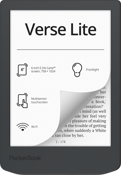 PocketBook Verse Lite - 6" E Ink Carta E-Reader - Midnight Grey | 253-PB619-T-WW