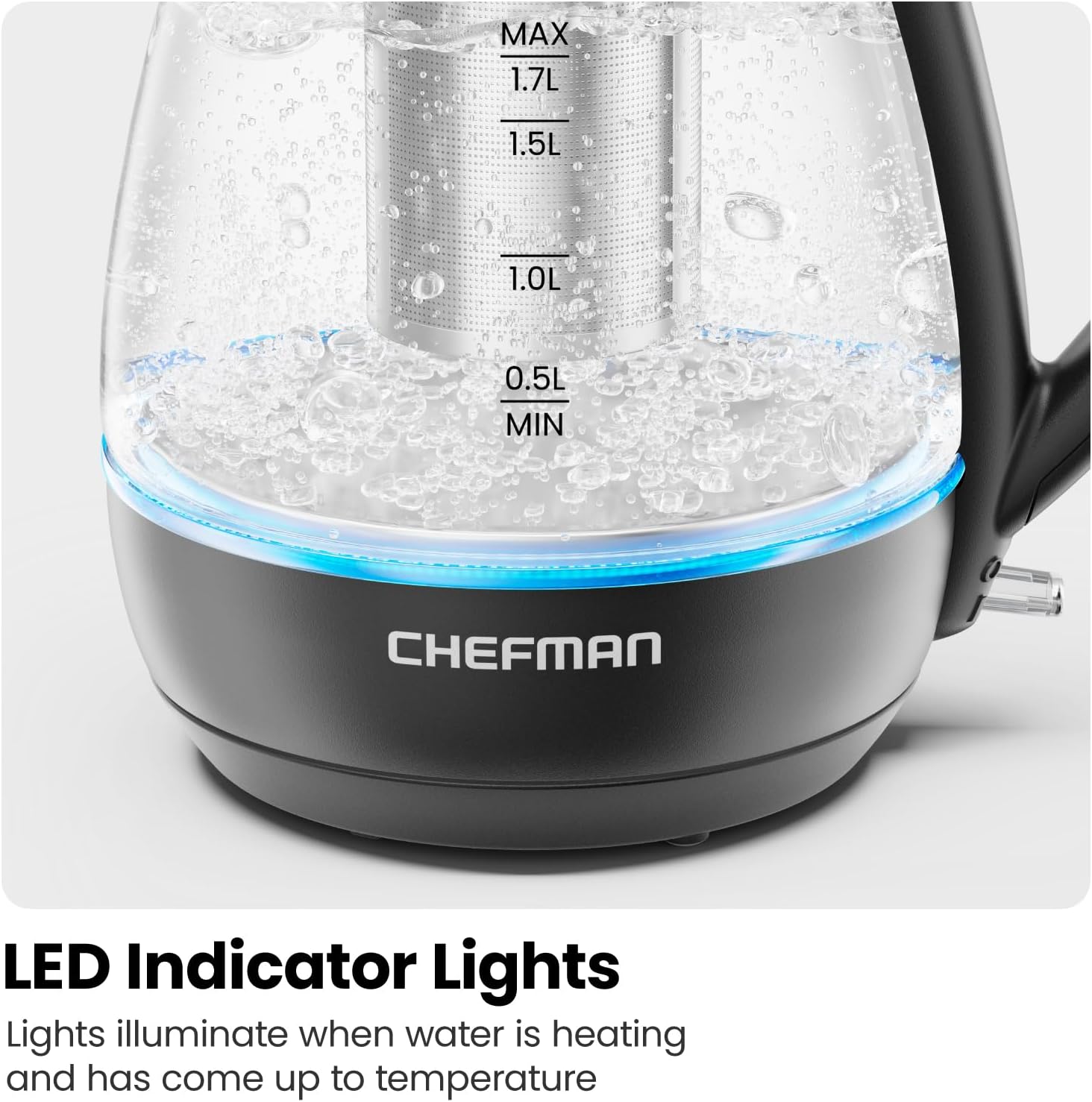 Chefman Fast-Boil 1.7L Electric Kettle with Tea Infuser | RJ11-17-GMRL-TI