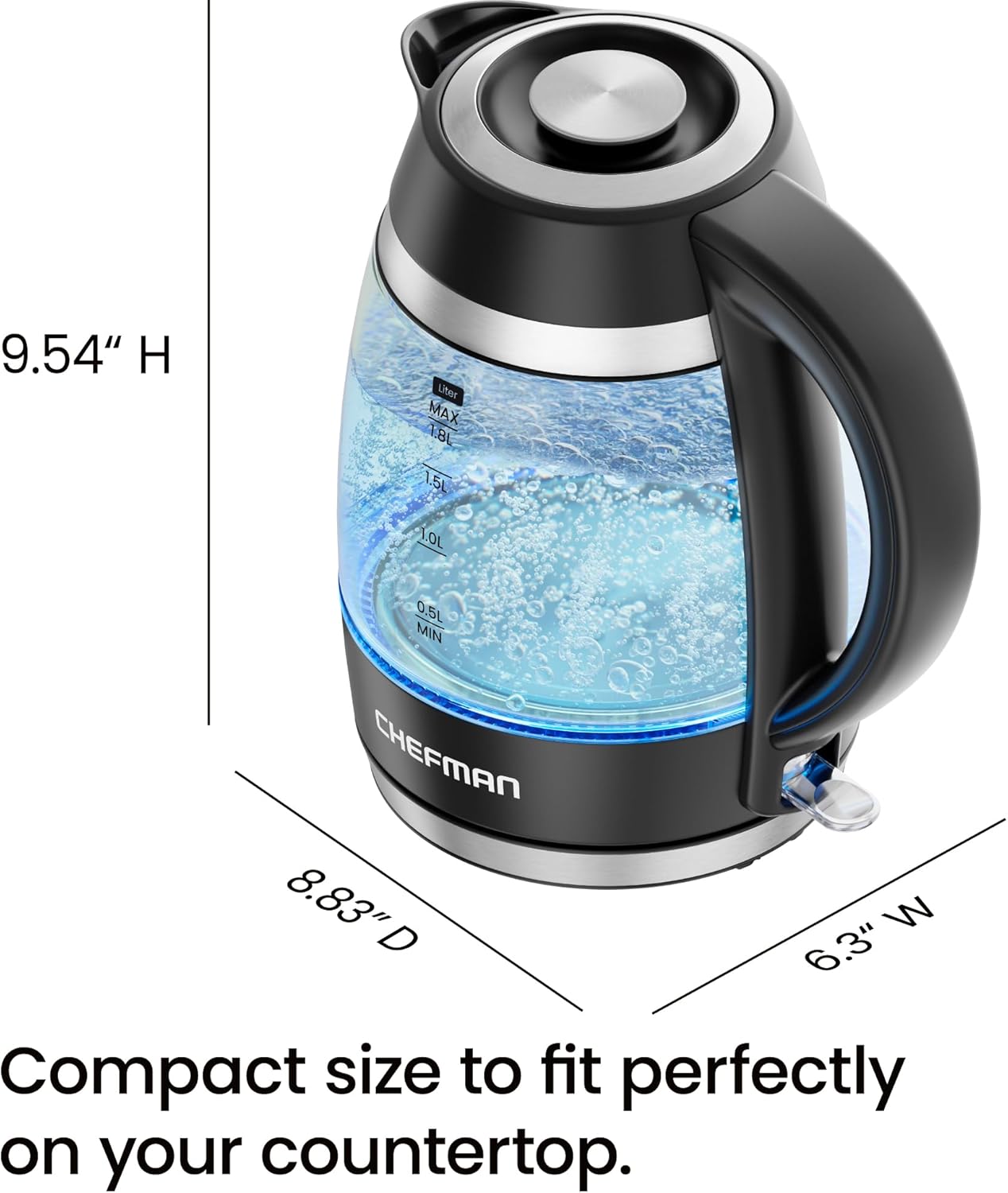 Chefman Fast-Boil 1.8L Electric Glass Kettle | RJ11-18-CTI-UK