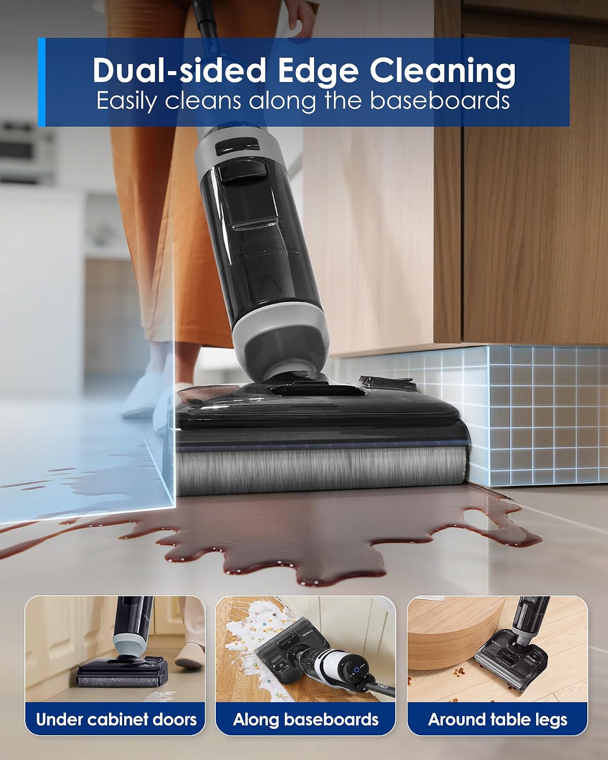 Tineco FLOOR ONE i5 Stretch Cordless Wet and Dry Vacuum Cleaner - dual-sided edge cleaning