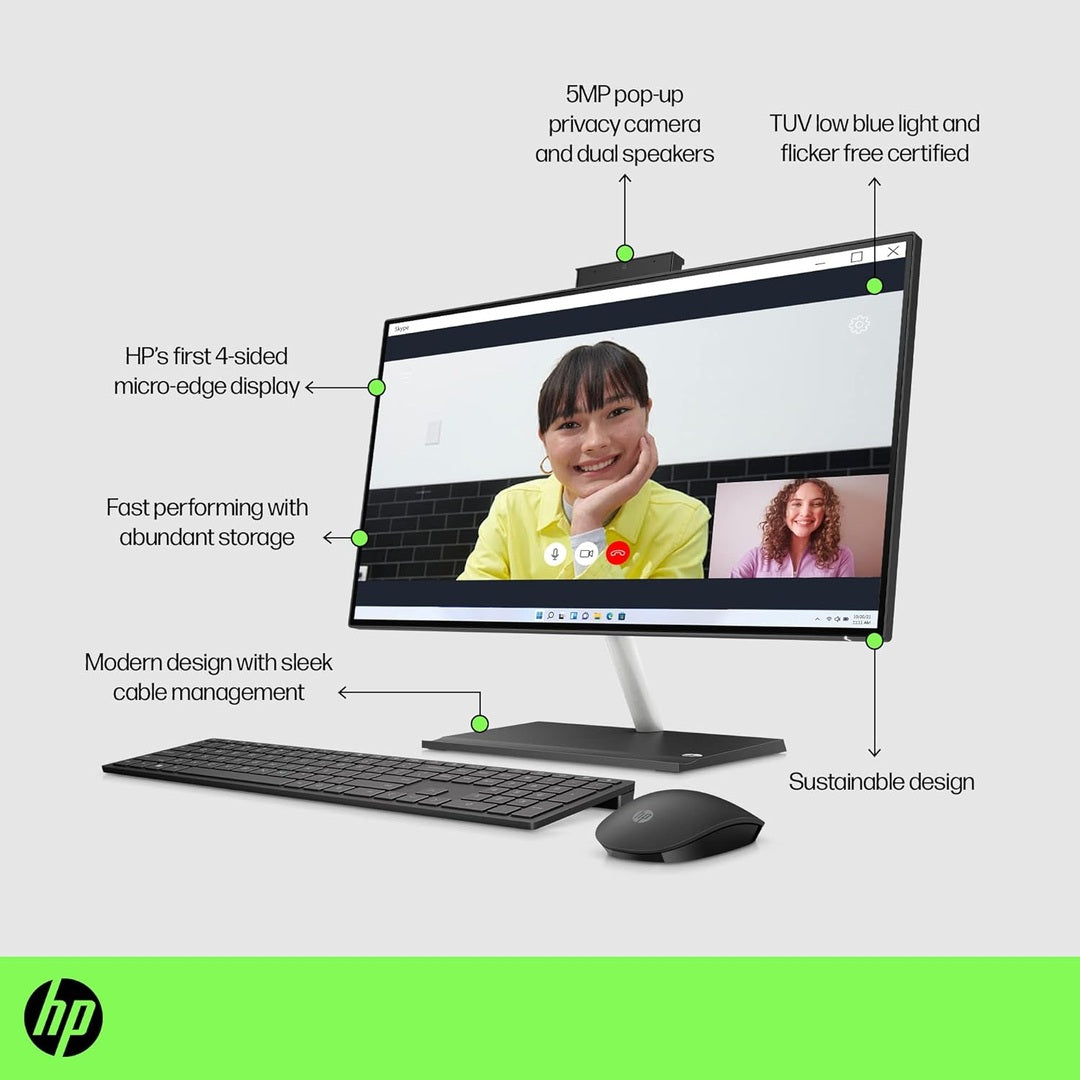 HP 24" All-in-One Desktop 8GB RAM 256GB AMD Radeon Graphics, Black | 650G3EA#ABU HP Desktop PC Euronics Ireland