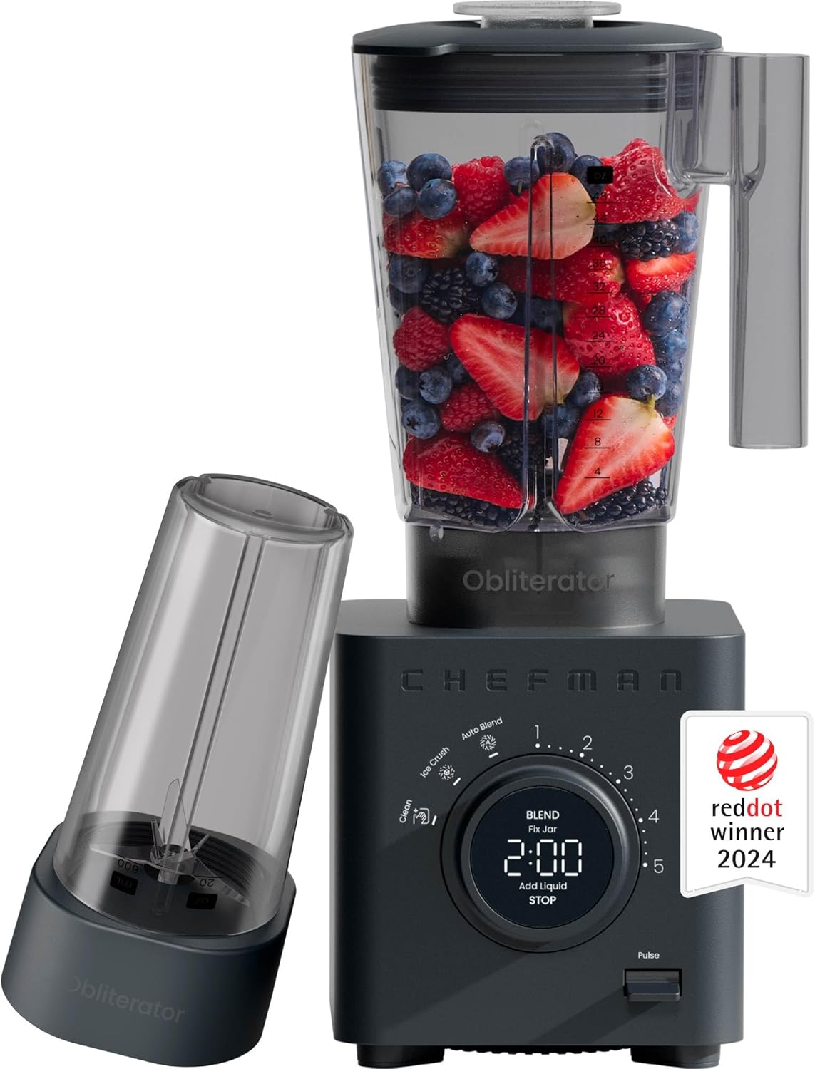 Chefman Obliterator 1380W 48oz Power Blender with Travel Jar | RJ27-T1-TJ-MIDNIGHT