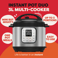 Instant Pot Duo Mini 3L 7-in-1 Electric Pressure Cooker – Black/Silver