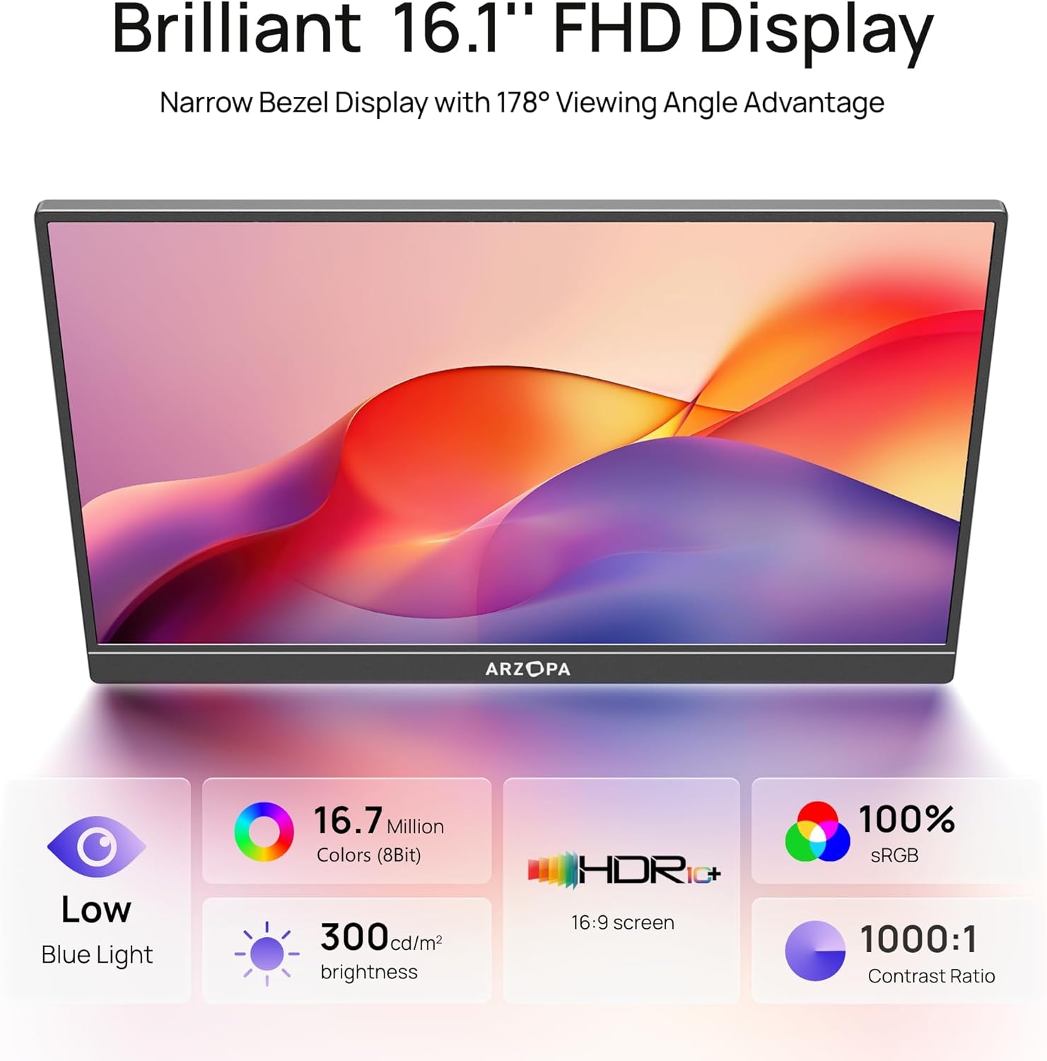 ARZOPA Z1C 16.1" FHD Portable Monitor with Built-in Kickstand | Z1C