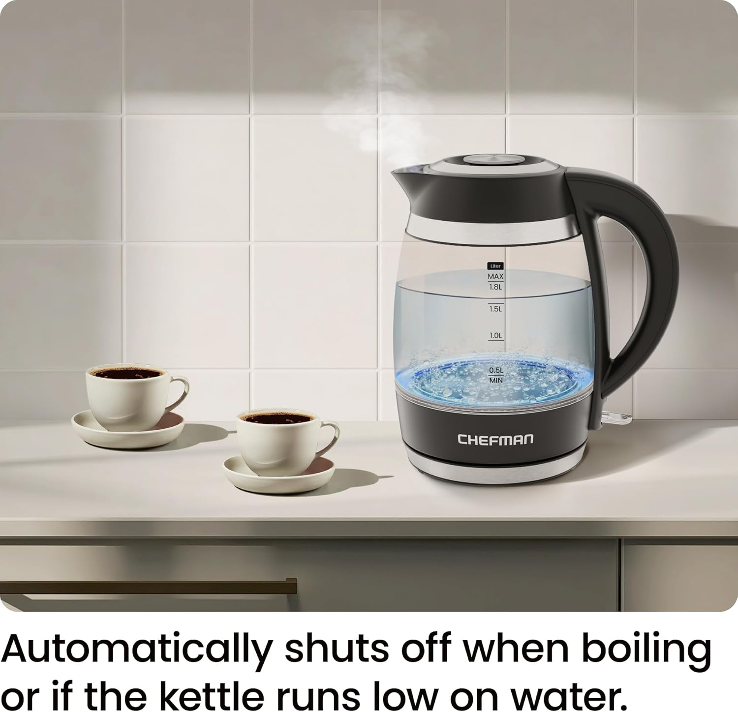 Chefman Fast-Boil 1.8L Electric Glass Kettle | RJ11-18-CTI-UK