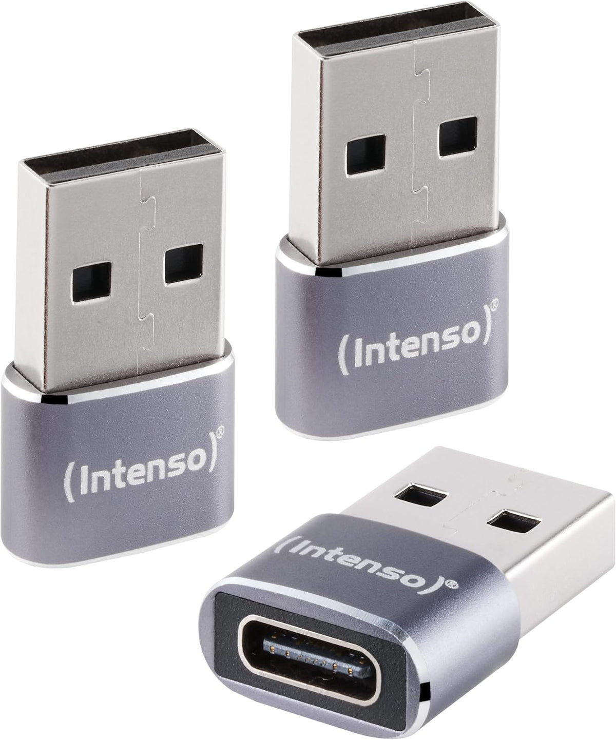 Intenso C480A USB-C to USB-A Adapter, 3 Pack - Grey - front view