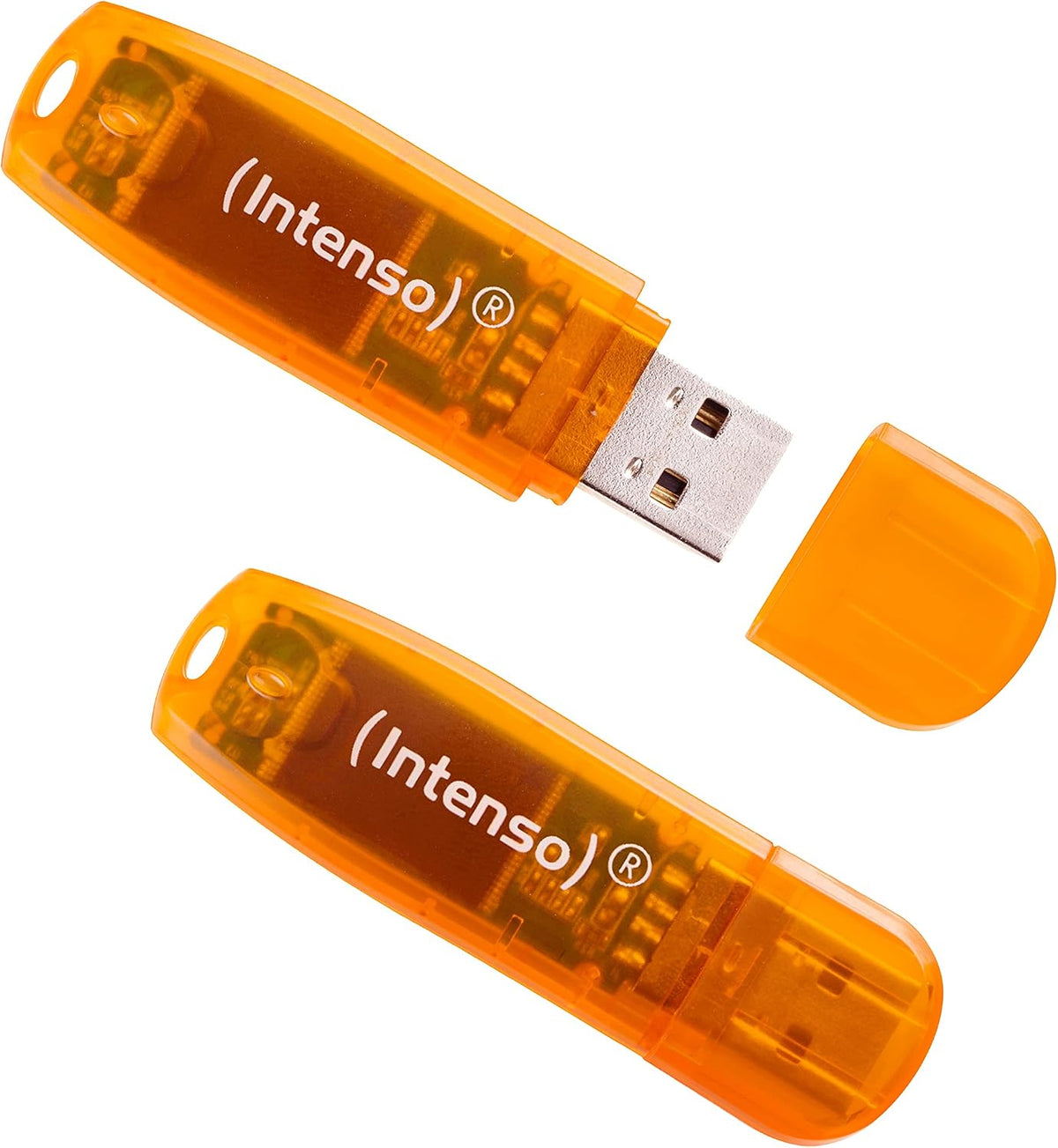 Intenso Rainbow Line 64GB USB 2.0 Flash Drive, 2 Pack - Orange - front view