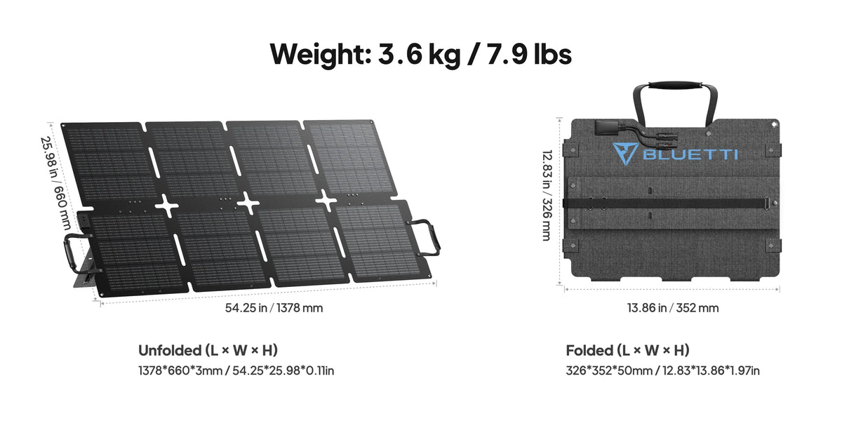 BLUETTI SORA 130 130W Portable Solar Panel - dimensions