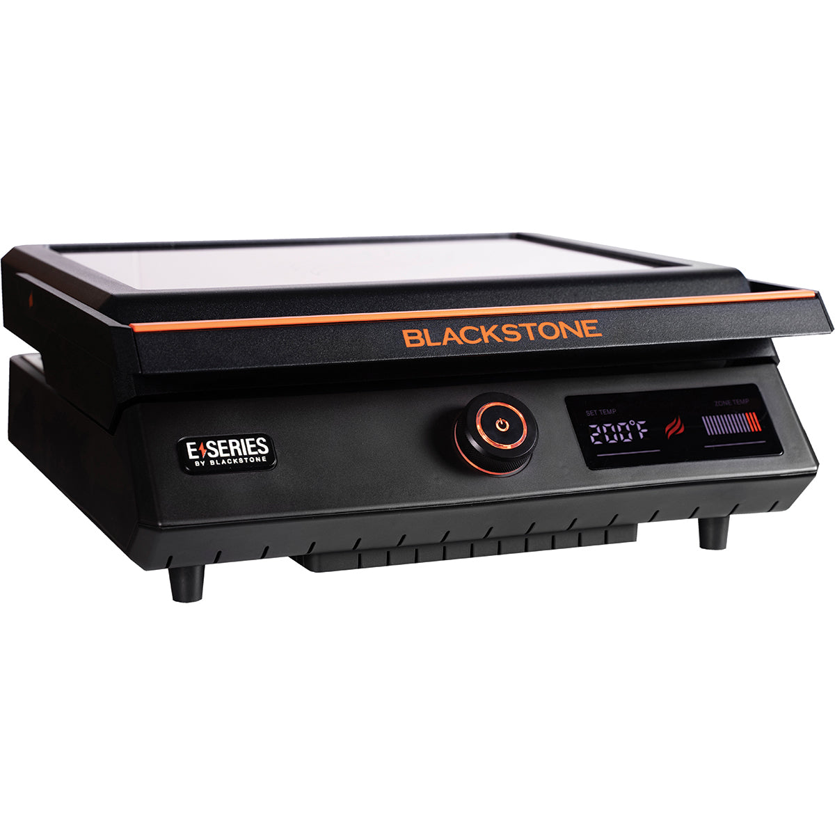 Blackstone E-Series 17" Electric Tabletop Griddle with Hood - Black - low angle, hood closed