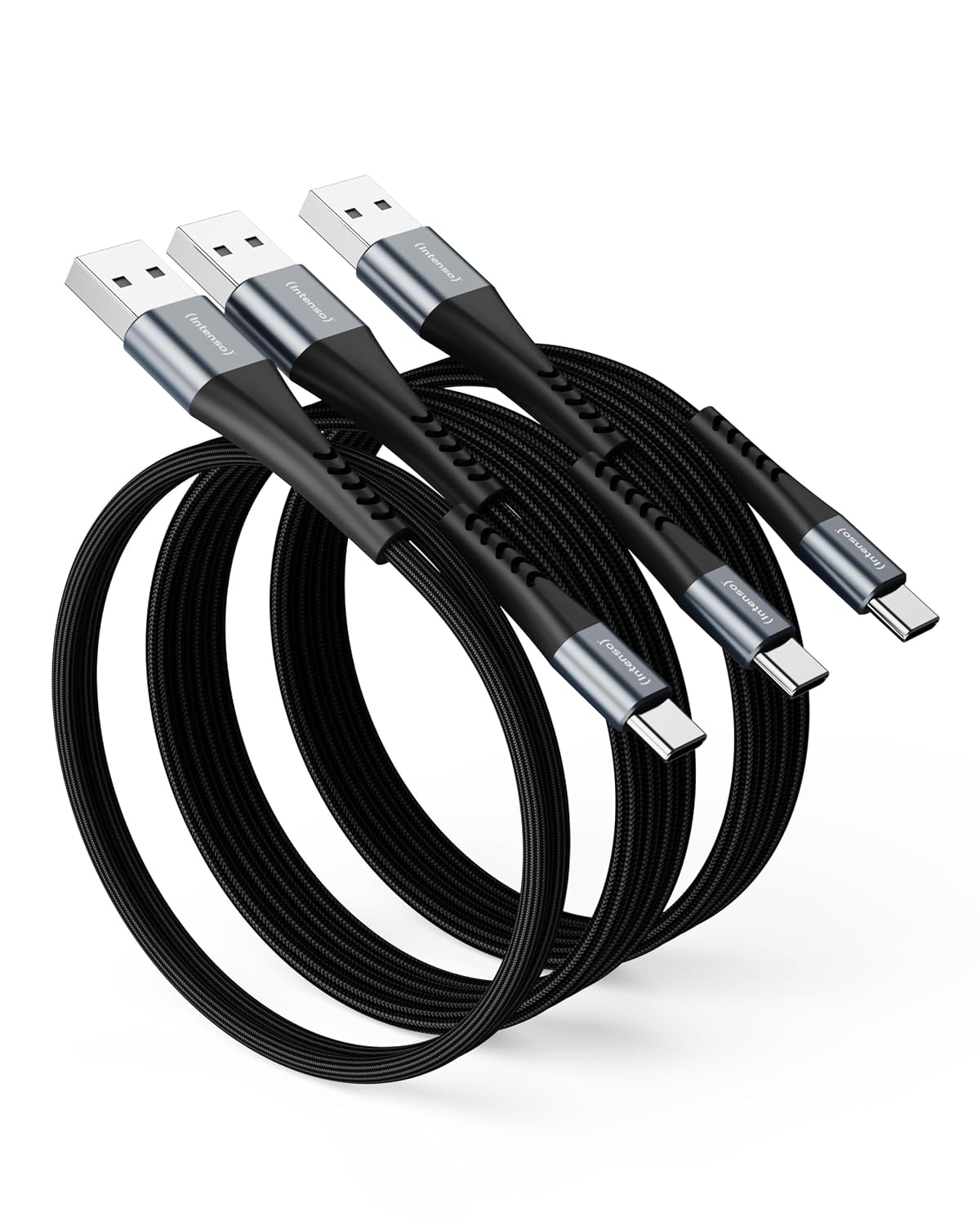 Intenso A60C USB-A to USB-C Cable Mix, 3 Pack (0.5m, 2 x 2m) 60W - Black - front view