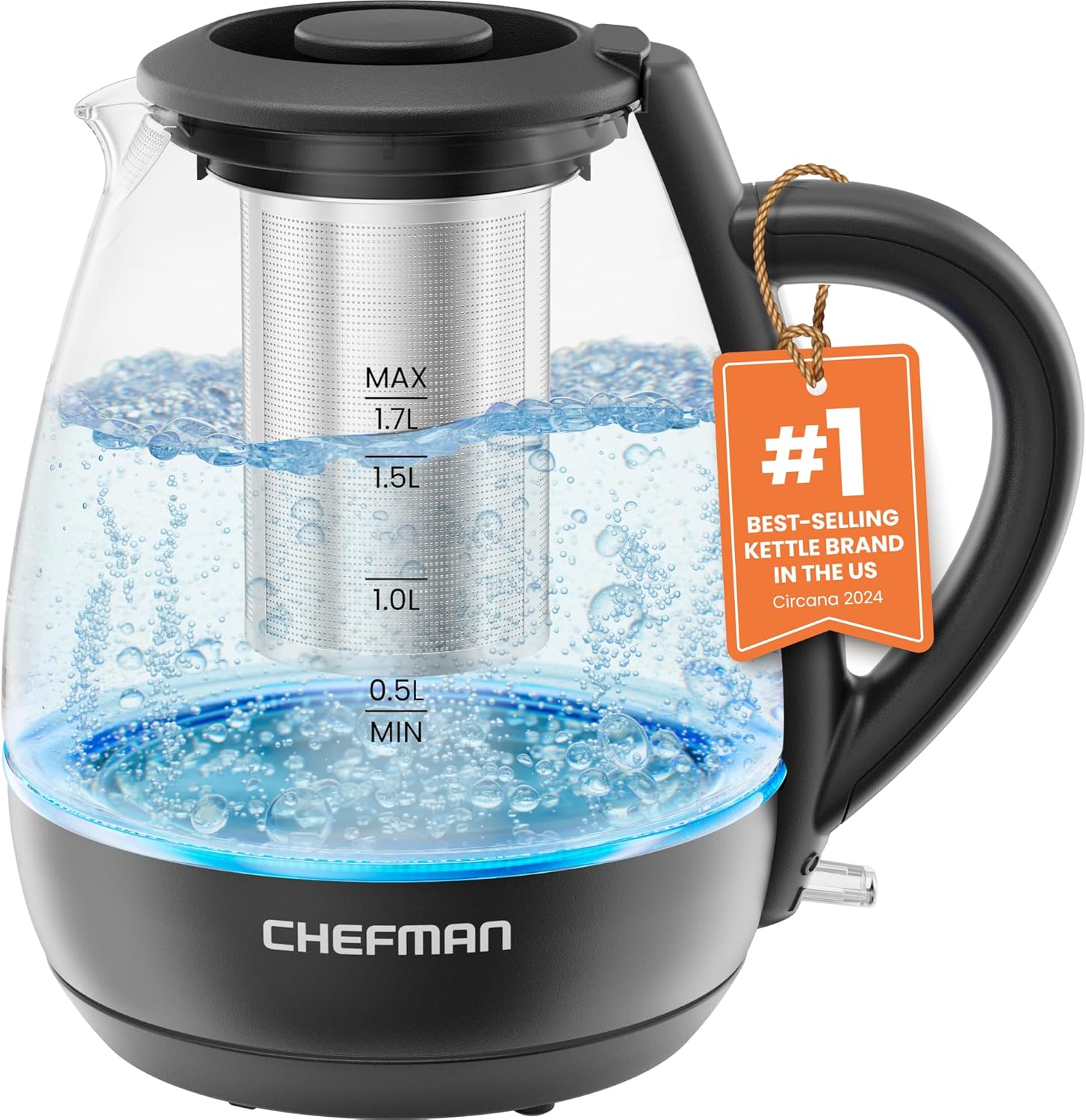 Chefman Fast-Boil 1.7L Electric Kettle with Tea Infuser | RJ11-17-GMRL-TI
