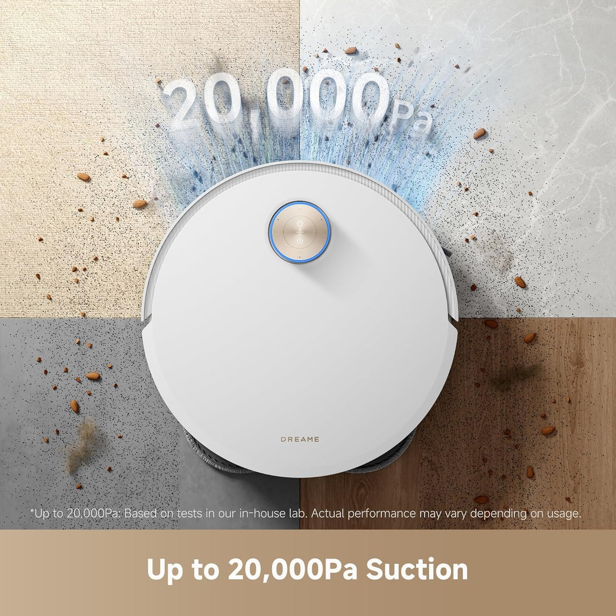 Dreame X50 Ultra Complete - White - top view on mixed floors, 20,000Pa suction