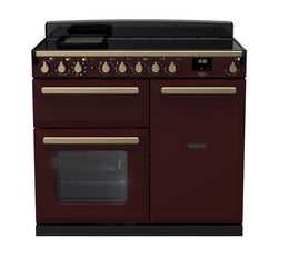 Rangemaster Estel Deluxe 100cm Induction Range Cooker - Bordeaux with Brass Trim | ESDL100EIPBOR/AB1