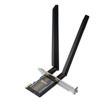 TP-Link Archer TBE400E BE6500 Tri-Band Wi-Fi 7 Bluetooth PCI Express Adapter — product view, PCIe card and antennas