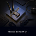 TP-Link Archer TBE400E BE6500 Tri-Band Wi-Fi 7 Bluetooth PCI Express Adapter — staged product shot highlighting Bluetooth 5.4