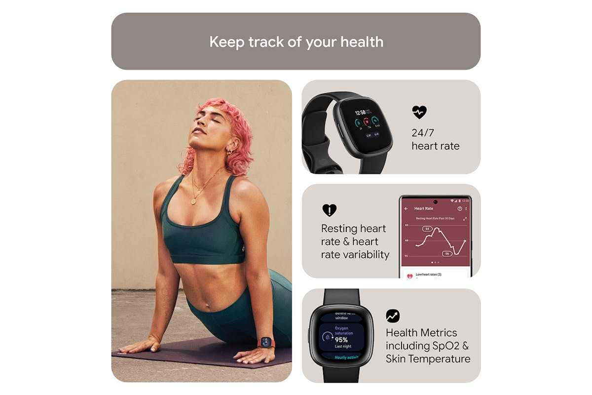 Fitbit Versa 4 - Fitness Smartwatch with GPS, NFC Payments & 40+ Exercise Modes - Black/Graphite | 79-FB523BKBK